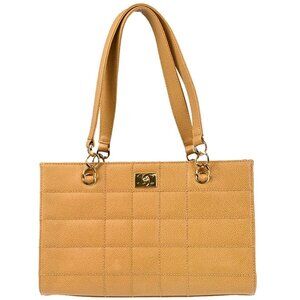 Chanel Beige Calfskin Choco Bar Tote Handbag 165716